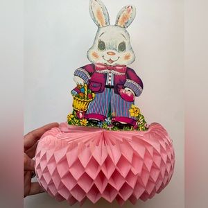 Vintage Easter bunny rabbit paper and crepe paper decorations. Made in Taiwan.